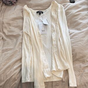 3x1 Cream Ribbed Button-Up Women's Cardigan